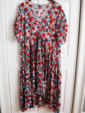 The Avenue Plus Size Floral Maxi Dress Asymmetric Hem Sz 22/24 Cottagecore Boho